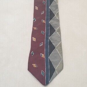 Bugatti Italian Silk Mens Tie Dark Red Multicolor Abstract Design Crepe Texture